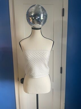 aerie White Strapless Textured Tube Camisole